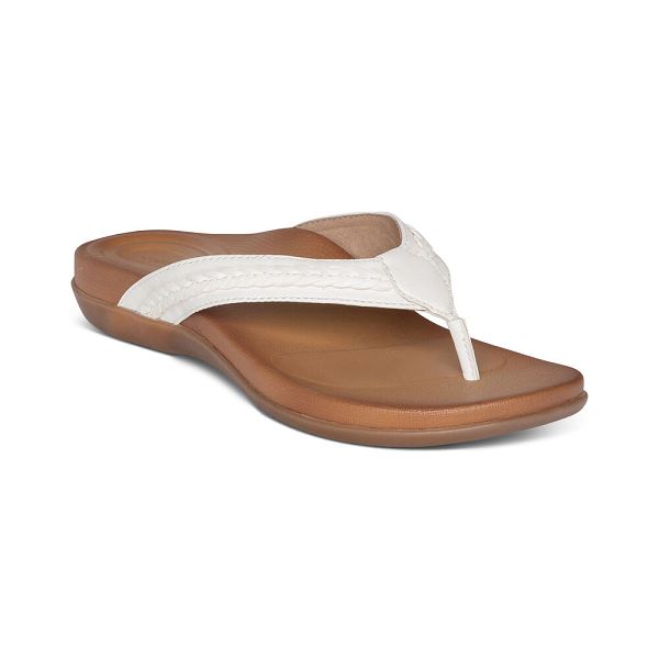 Aetrex Women's Emmy Braided Thong Flip Flops White Sandals UK 2715-942
